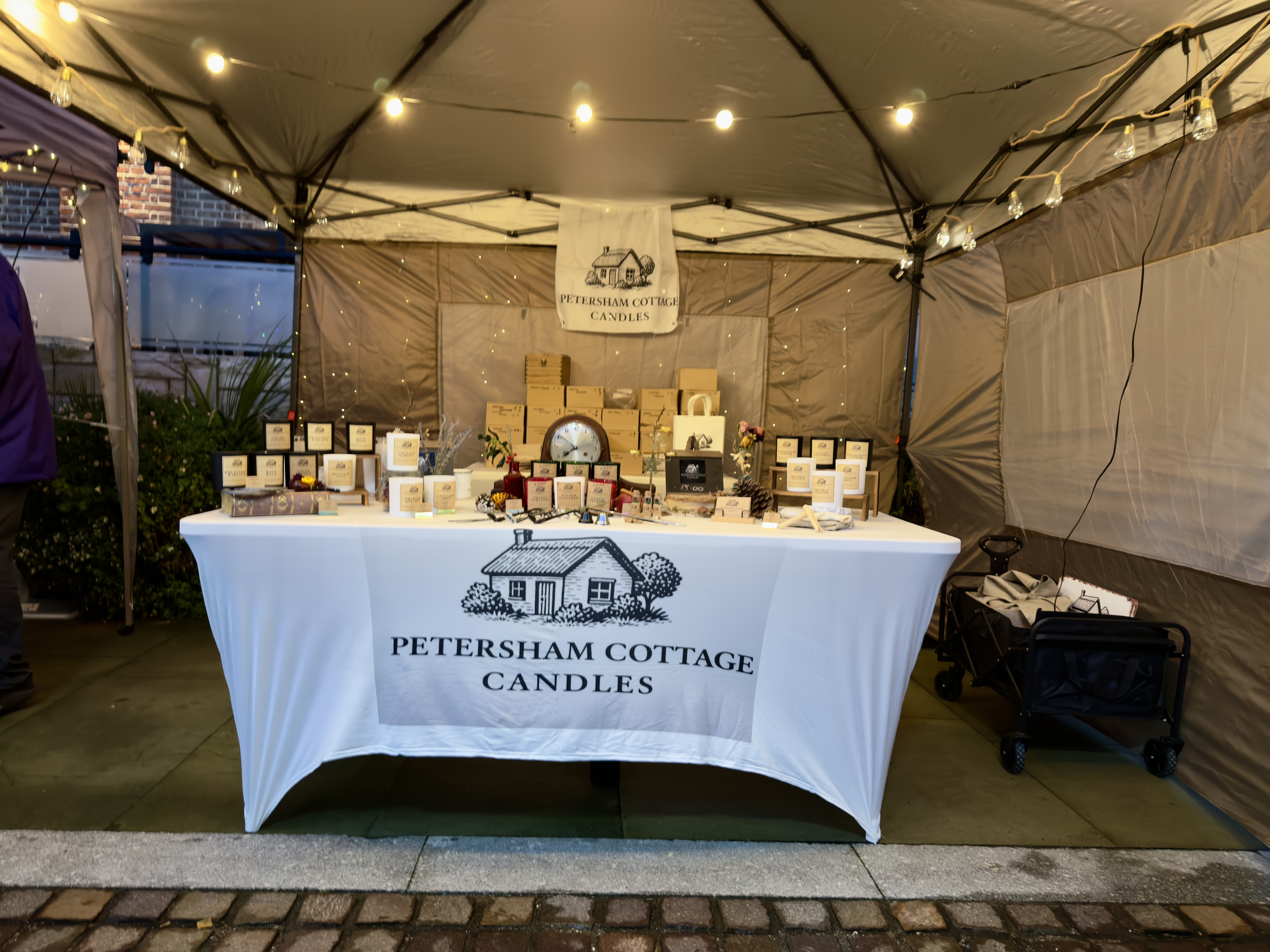 Cosy Petersham Cottage Candles stall at Brewery Square Christmas light switch-on.